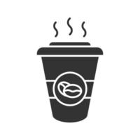 Coffee to go glyph icon. Disposable coffee cup with lid. Silhouette symbol. Negative space. Vector isolated illustration