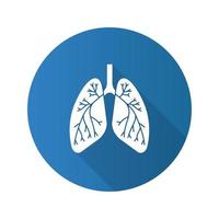 Human lungs with bronchi and bronchioles flat design long shadow glyph icon. Respiratory system anatomy. Vector silhouette illustration