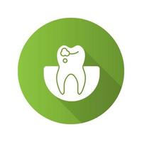 Caries flat design long shadow glyph icon. Sick tooth. Vector silhouette illustration