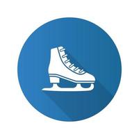 Ice skate flat design long shadow glyph icon. Skating boot. Vector silhouette illustration