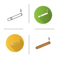 Burning cigar icon. Cigarette. Smoking area. Flat design, linear and color styles. Isolated vector illustrations