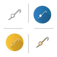 Hand holding crowbar icon. Wrecking bar, prybar. Flat design, linear and color styles. Isolated vector illustrations