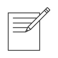 Notepad with pencil linear icon. Thin line illustration. Taking notes. Contour symbol. Vector isolated outline drawing