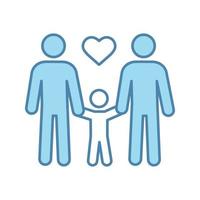 Gay family color icon. Two dads with child. Same sex parenting. LGBT parents. Two men with kid. Gay adoption. Isolated vector illustration