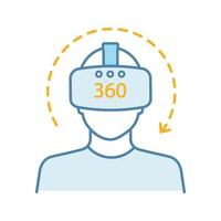 Virtual reality video color icon. 360 degree video. VR player with VR mask, glasses, headset and rotation arrow. Virtual reality play area. Isolated vector illustration