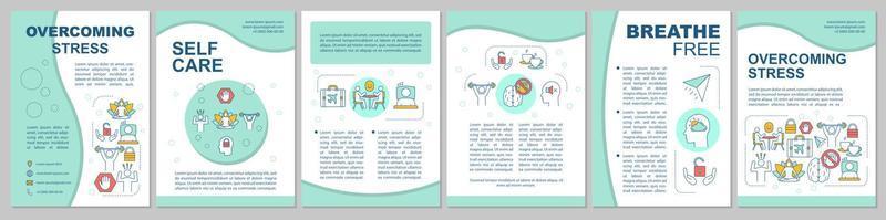 Overcoming stress brochure template layout. Mental health. Flyer, booklet, leaflet print design. Stress management. Mindfulness. Vector page layouts for magazines, annual reports, advertising posters