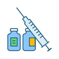 Syringe and vials color icon. Flu shot. Vaccination. Virus, infection prevention. Vaccine. Medications, drugs. Isolated vector illustration