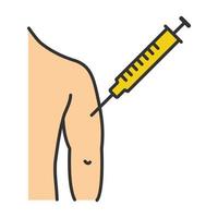 Injection in man's arm color icon. BCG, hepatitis, diphtheria immunization and vaccine. Disease prevention. Isolated vector illustration