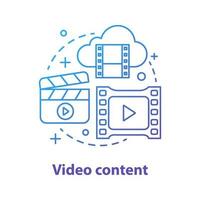 icono de concepto de contenido de vídeo. ilustración de línea delgada de idea multimedia. intercambio de videos, alojamiento, transmisión. vlogs. dibujo de contorno aislado vectorial vector