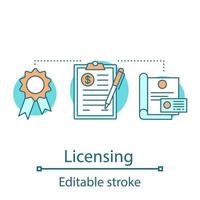 Licensing concept icon. Certificate. Quality assurance idea thin line illustration. Guarantee. Vector isolated outline drawing. Editable stroke