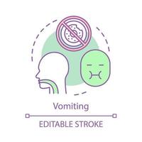 Vomiting concept icon. Food poisoning symptom idea thin line illustration. Digestive problems. Indigestion. Foodborne symptom illness. Acid reflux. Vector isolated outline drawing. Editable stroke