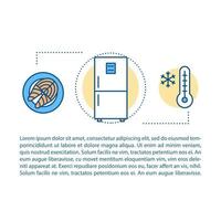 ilustración lineal del concepto de enfriamiento. elaboración, manipulación de alimentos. artículo, folleto, página de revista. refrigerador. iconos de línea fina con texto. diseño de impresión. dibujo de contorno aislado vectorial vector