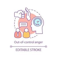 Out-of-control anger concept icon. Conflict idea thin line illustration. Anger management. Stress tolerance. Annoyed angry behavior. Disorder emotion. Vector isolated outline drawing. Editable stroke