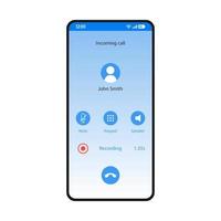 Call recorder smartphone interface vector template. Mobile app page blue design layout. Online voice recording screen. Mute, keypad, speaker buttons gradient flat UI. Phone calls application display