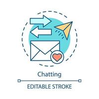 Chatting concept icon. Send romantic message, email idea thin line illustration. Online messaging, internet flirt. Love chat. Envelope with heart. Vector isolated outline drawing. Editable stroke