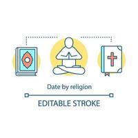Date by religion concept icon. Find love idea thin line illustration. Religious, cultural matchmaking. Buddhism, jewish, christian online dating. Vector isolated outline drawing. Editable stroke