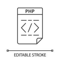 PHP file linear icon. Source code file. Hypertext preprocessor. Thin line illustration. Contour symbol. Vector isolated outline drawing. Editable stroke