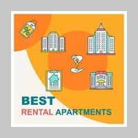 Best rental apartments social media posts mockup. Realty. Advertising web banner design template. Social media booster, content layout. Isolated promotion border, frame with headlines, linear icons vector