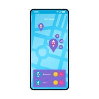 gps kids tracker plantilla vectorial de interfaz de teléfono inteligente. diseño azul de la página de la aplicación móvil. seguimiento de niños, navegación, pantalla de búsqueda de ubicación. interfaz de usuario plana para la aplicación. control parental. pantalla del teléfono vector