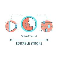 Voice control concept icon. Audio recording studio. Public speaking tips. Sound volume, tone settings. Rhetoric idea thin line illustration. Vector isolated outline drawing. Editable stroke