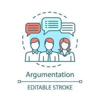 Argumentation concept icon. Persuasion methods, facts substantiation. Business dialogue. Discussion, debate idea thin line illustration. Vector isolated outline drawing. Editable stroke
