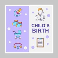 Childs birth social media posts mockup. Motherhood. Advertising web banner design template. Social media booster, content layout. Isolated promotion border, frame with headlines, linear icons