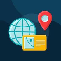 Earth globe flat concept vector icon. Online map app idea cartoon color illustrations set. Travel destination. Tourist route. Trip, voyage, journey planning. Isolated graphic design element