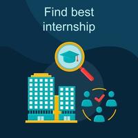 Find best internship flat concept vector icon. Student practice idea cartoon color illustrations set. Career planning. Work searching. Employment agency. Education. Isolated graphic design element