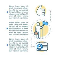 Career growth article page vector template. Internship. Recruiting. Brochure, magazine, booklet design element with linear icons and text boxes. Print design. Concept illustrations with text space