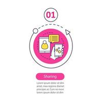 Content sharing vector infographic step template. Social media. Messenger. Online communication. Data visualization with options. Process timeline chart part