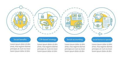 plantilla infográfica vectorial csr. responsabilidad social empresarial. elementos de diseño de presentación de negocios. visualización de datos con pasos y opciones. gráfico de línea de tiempo del proceso. diseño de flujo de trabajo vector