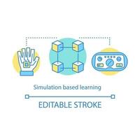 Simulation based learning concept icon. Innovative teaching. Machine learning. Virtual, mixed, augmented realities idea thin line illustration. Vector isolated outline drawing. Editable stroke