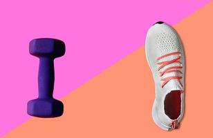 drumbell and sport or sneaker shoe for fitness photo