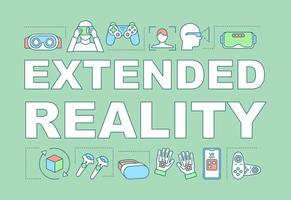 Extended reality word concepts banner. Innovative VR apps, games. Virtual 3D environment. Presentation, website. Isolated lettering typography idea with linear icons. Vector outline illustration