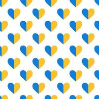 Ukraine flag blue and yellow colors. Heart shape. Peace, love, friendship. Seamless pattern, texture, wallpaper. Isolated on white editable background. Wrapping packaging paper. Flat vector design.