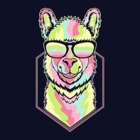 Llama funny colorful wearing a eyeglasses vector illustration