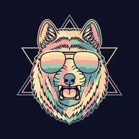 Wolf angry colorful wearing a eyeglasses vector illustration