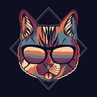 gato colorido usando una ilustración de vector de anteojos