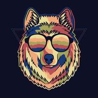 lobo colorido usando una ilustración de vector de anteojos
