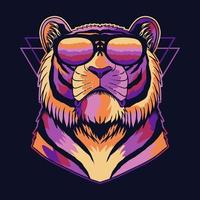 tigre fresco colorido usando una ilustración de vector de anteojos