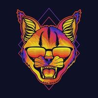 Caracal angry colorful wearing a eyeglasses vector illustration