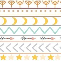 Vector boho ornament. Bohemian seamless pattern with squiggles, arrows, crescent moon. Wild and free repeating background. Ethnic native American or tribal digital paper