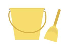 Vector children bucket and shovel isolated on white background. Yellow sand toys set. Summer clipart element. Cute flat illustration for kids. Vacation beach object.