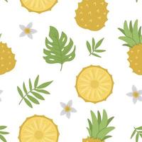 Vector pineapple seamless pattern. Jungle fruit repeat background. Hand drawn flat exotic texture. Bright childish healthy tropical summer food digital paper.