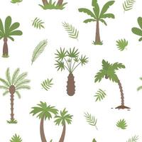 patrón tropical vectorial sin costuras con palmeras. papel digital de follaje de la selva. fondo exótico plano dibujado a mano. textura de vegetación de verano infantil brillante. vector