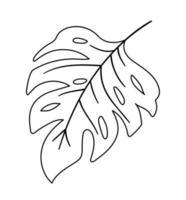 Vector monstera leaf outline. Funny tropical exotic plant black and white illustration. Fun coloring page for children. Jungle summer clip art