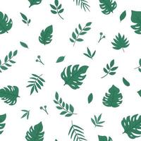 Vector tropical seamless pattern with monstera, palm tree and fern leaves. Jungle foliage repeat background. Hand drawn flat exotic plants background. Bright childish summer greenery texture.