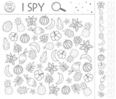 Tropical I spy game for kids. Exotic searching and counting activity for preschool children with cute elements. Funny jungle game for kids. Logical quiz printable worksheet. Simple summer game. vector