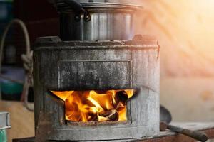 Old vintage firewood stove outside photo