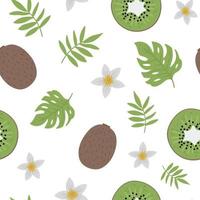 patrón sin costuras de kiwi vectorial. Fondo de repetición de frutas de la selva. textura exótica plana dibujada a mano. Papel digital de comida de verano tropical saludable infantil brillante. vector